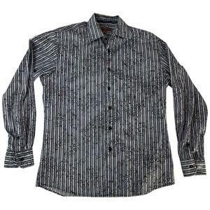 Blue Pronto Uomo‎ Men's L Long Sleeve Button Down Shirt Cotton Stripes Floral